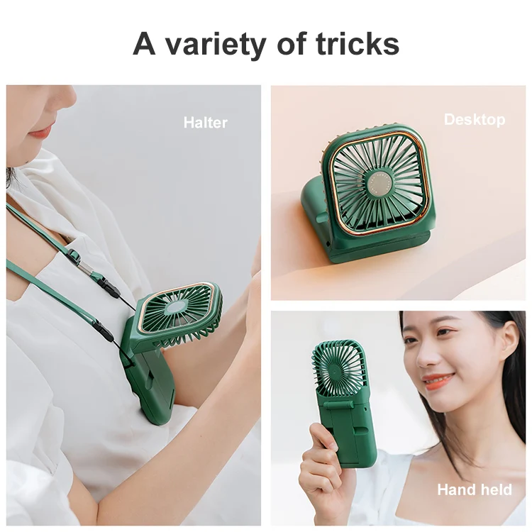 F30 Electroplating Handheld Fan Portable Desktop Folding Mute USB Hanging Neck Fan, Upgraded Version (Blue) - Image 3