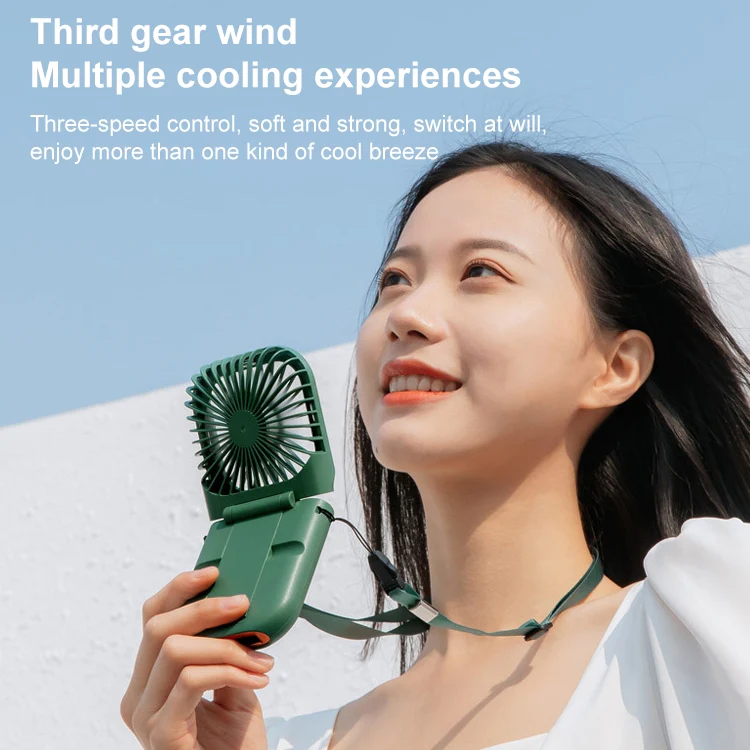 F30 Electroplating Handheld Fan Portable Desktop Folding Mute USB Hanging Neck Fan, Upgraded Version (Blue) - Image 9