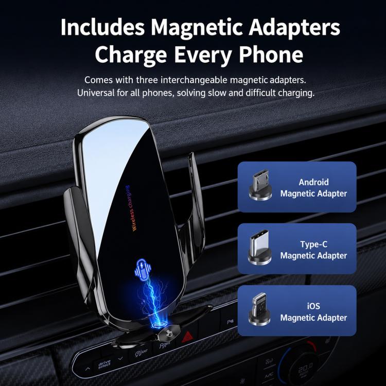 F4 Smart Infrared Sensing  Car Magnetic Wireless Charging Phone Holder, Color:Gunmetal(Wireless Charger + Magnetic connector) - Image 7