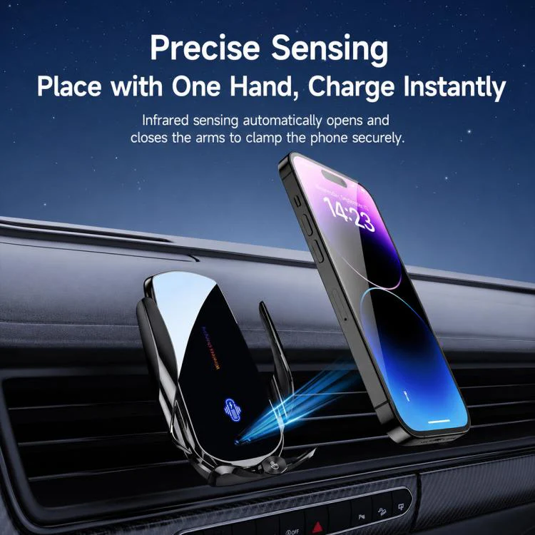 F4 Smart Infrared Sensing  Car Magnetic Wireless Charging Phone Holder, Color:Gunmetal(Wireless Charger + Magnetic connector) - Image 9