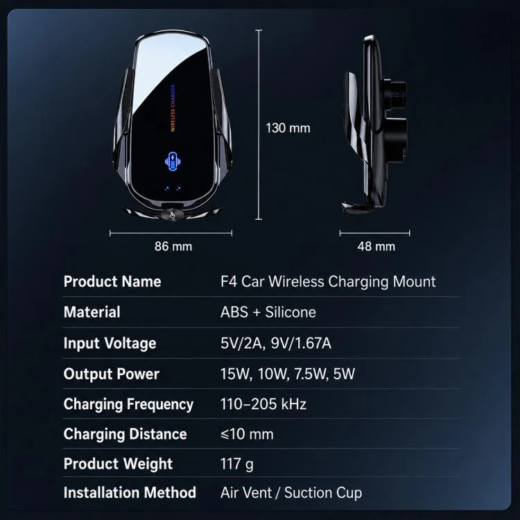 F4 Smart Infrared Sensing Car Magnetic Wireless Charging Phone Holder, Color:Silver(Wireless Charger + Magnetic connector) - Image 17