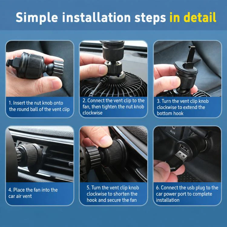 F4201 3-Speed Air Vent Quiet Fan Universal USB Mini Car Fan - Image 8