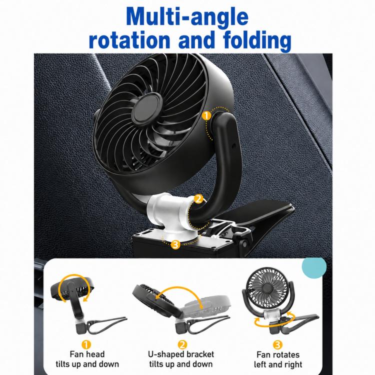 F4508 Adjustable Clip-On Front Baffle Car Fan 3-Speed Portable Quiet Cooling Fan - Image 4