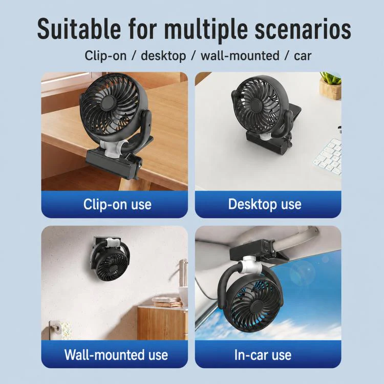 F4508 Adjustable Clip-On Front Baffle Car Fan 3-Speed Portable Quiet Cooling Fan - Image 8