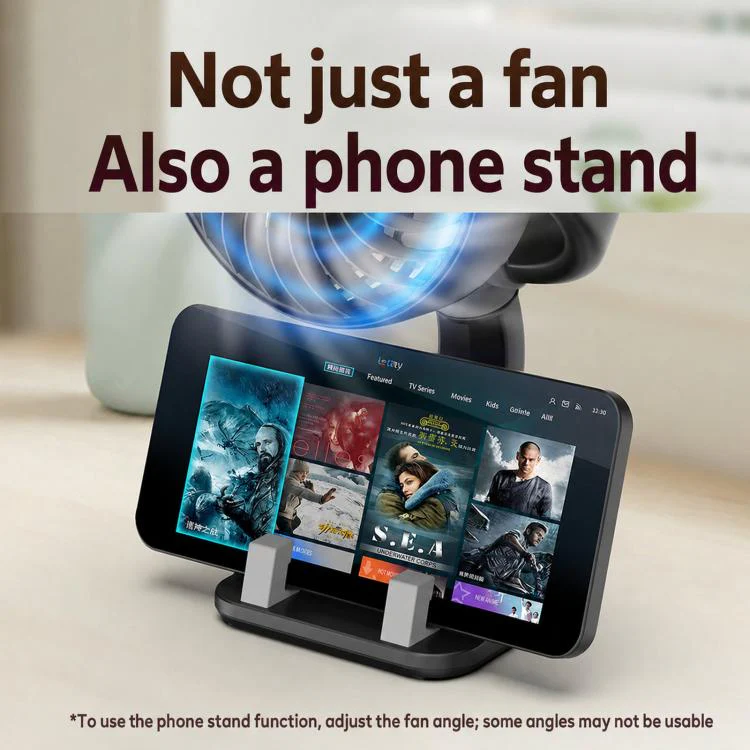 F5504 Car Cooling Fan With Phone Holder 3-Way Foldable Adjustable Quiet Fan - Image 6