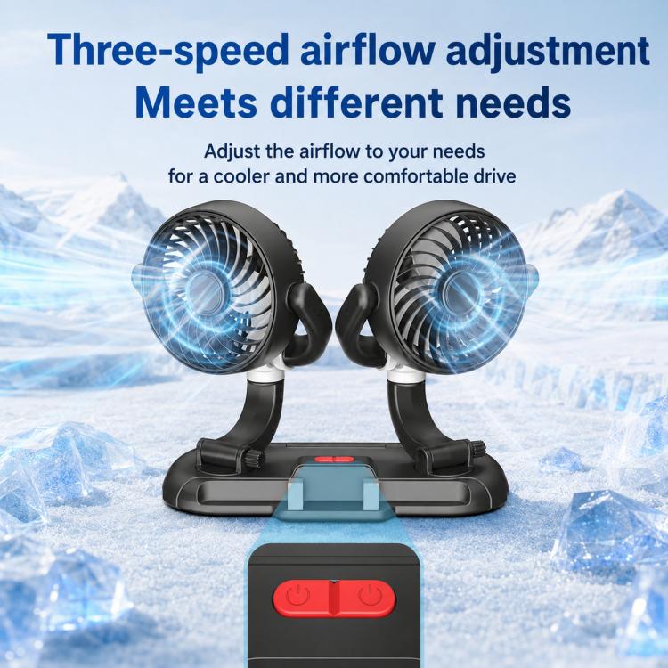 F5505 Dual-Head 3-Speed Cooling Fan With Phone Holder Angle Adjustable Low Noise Fan - Image 5