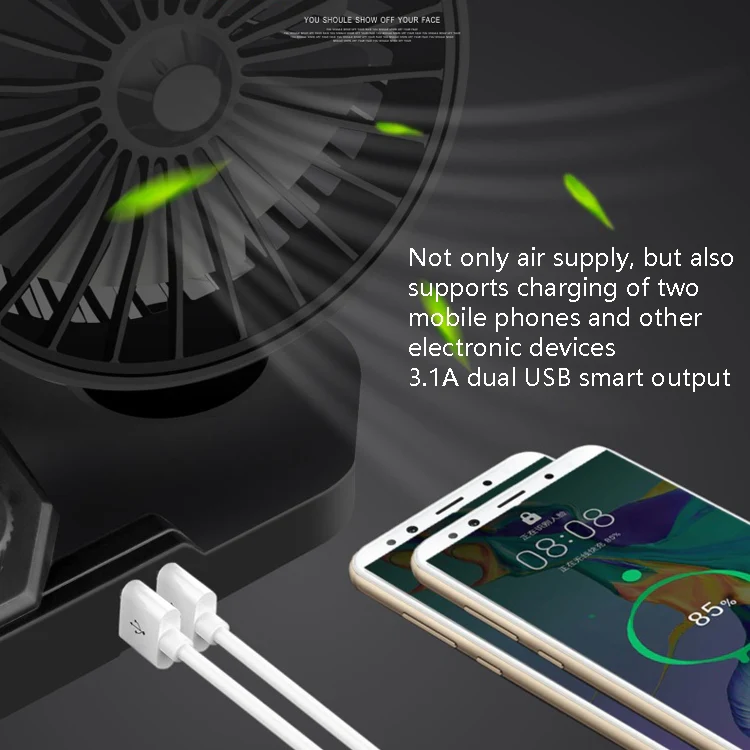 F558 With USB Mobile Phone Charging Car Fan 12/24V Car Truck Double Shaking Head Fan(Double Head 12V) - Image 5