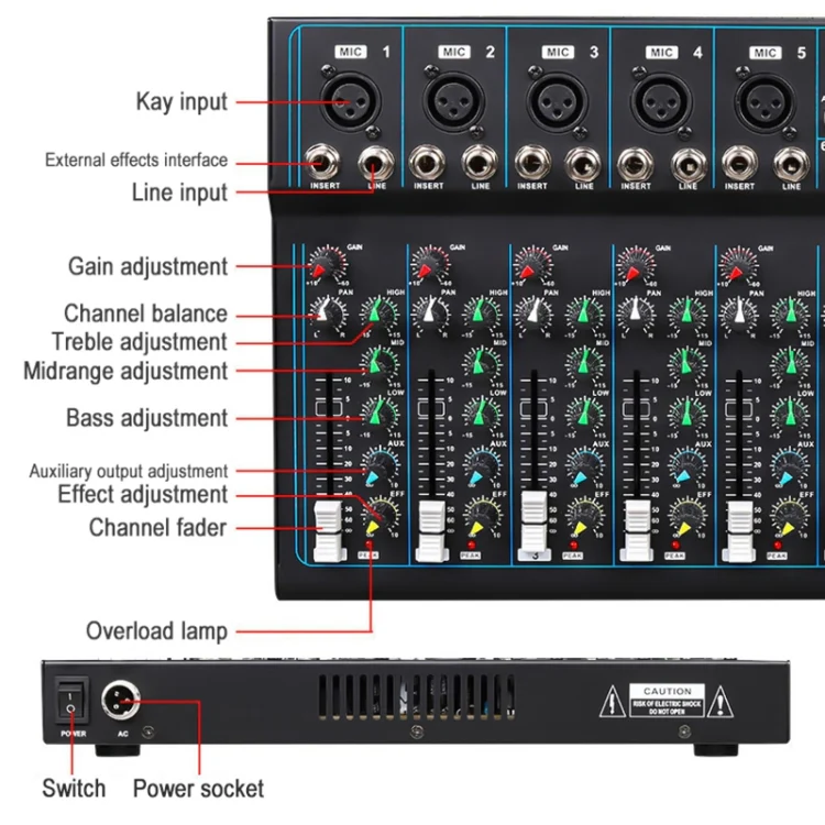 F7 Home 7-channel Bluetooth USB Reverb Mixer, EU Plug(Black) - Image 6