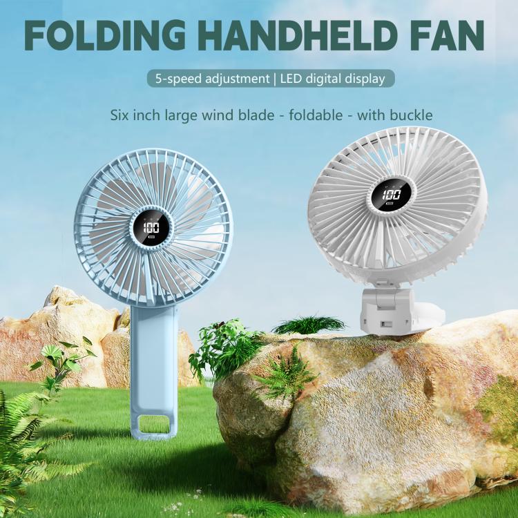 F7 Large Folding Handheld Fan with LED Digital Display(Blue) - Image 3