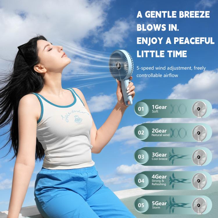 F7 Large Folding Handheld Fan with LED Digital Display(Blue) - Image 4