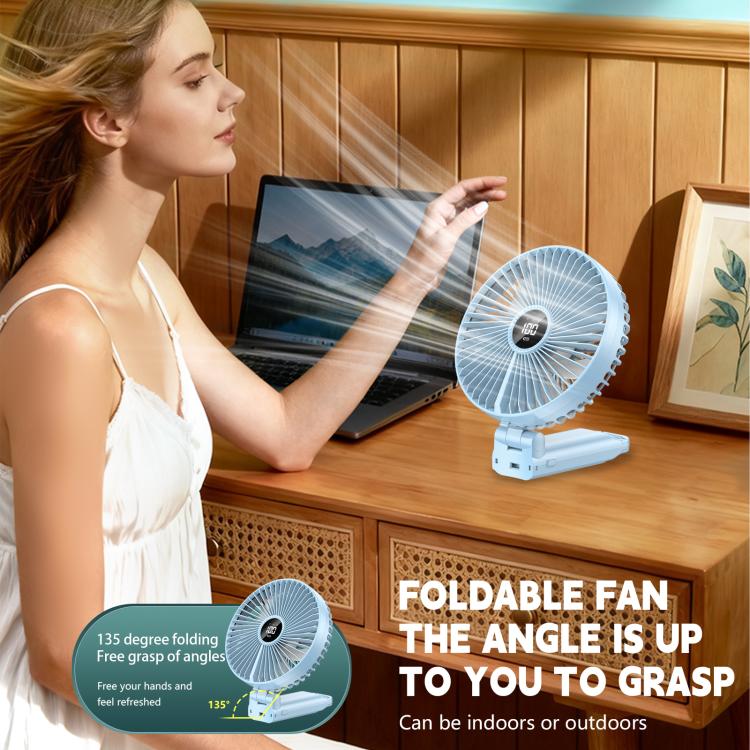 F7 Large Folding Handheld Fan with LED Digital Display(White) - Image 6