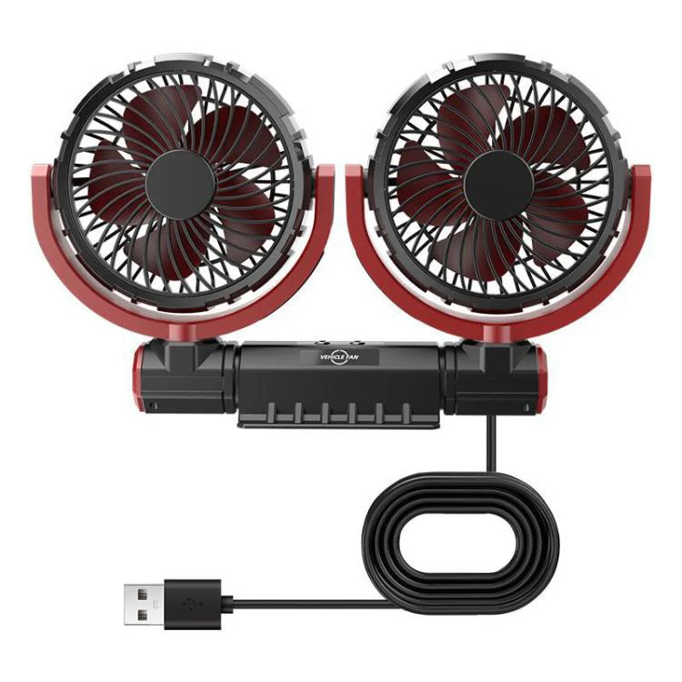 F7201 Car Foldable Rotating USB Dual-Head Fan(Black And Red)