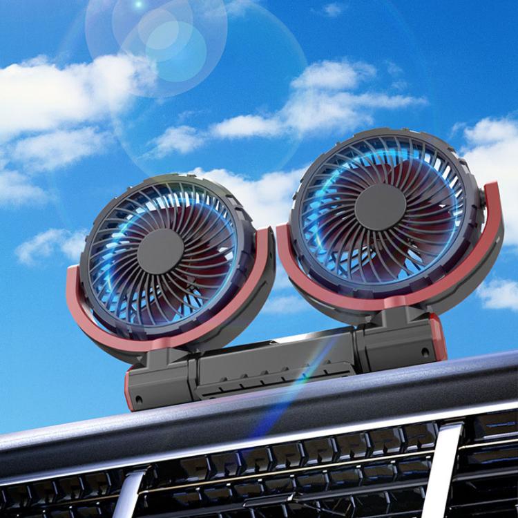 F7201 Car Foldable Rotating USB Dual-Head Fan(Black And Red) - Image 2