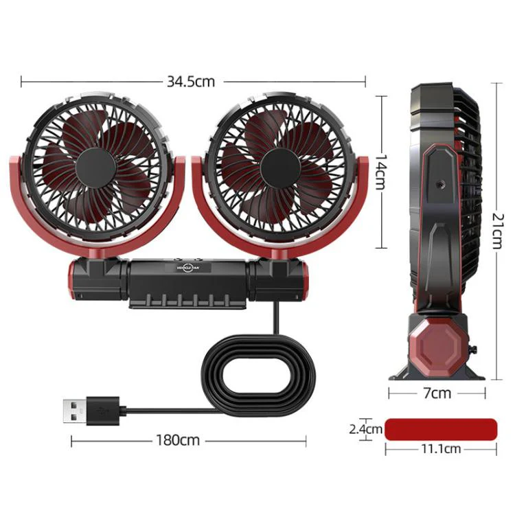F7201 Car Foldable Rotating USB Dual-Head Fan(Black And Red) - Image 3