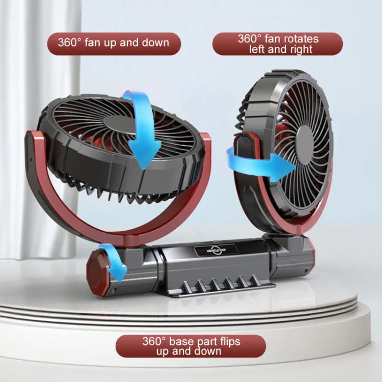 F7201 Car Foldable Rotating USB Dual-Head Fan(Black And Red) - Image 4