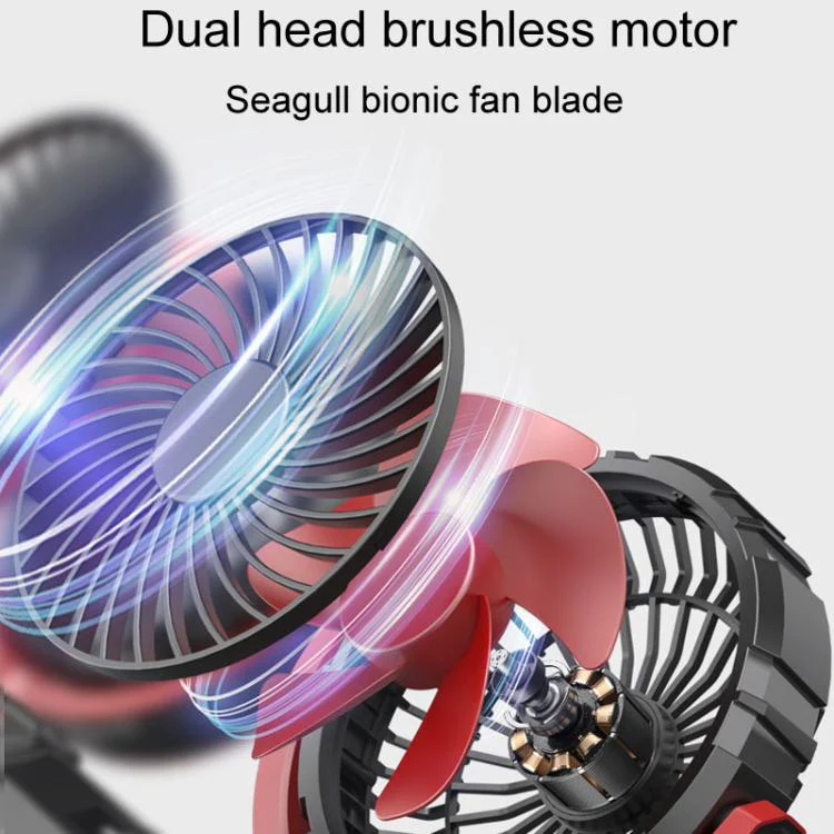 F7201 Car Foldable Rotating USB Dual-Head Fan(Black And Red) - Image 6