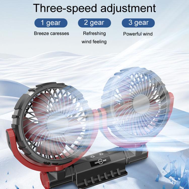 F7201 Car Foldable Rotating USB Dual-Head Fan(Black And Red) - Image 7
