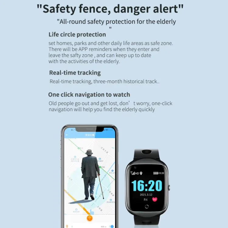 FA66S 1.3-inch Screen 4G Network GPS Tracking Elderly Smart Watch Support Heart Rate / Blood Pressure Monitoring, Model:Eurasia-Africa Version(Black Grey) - Image 9