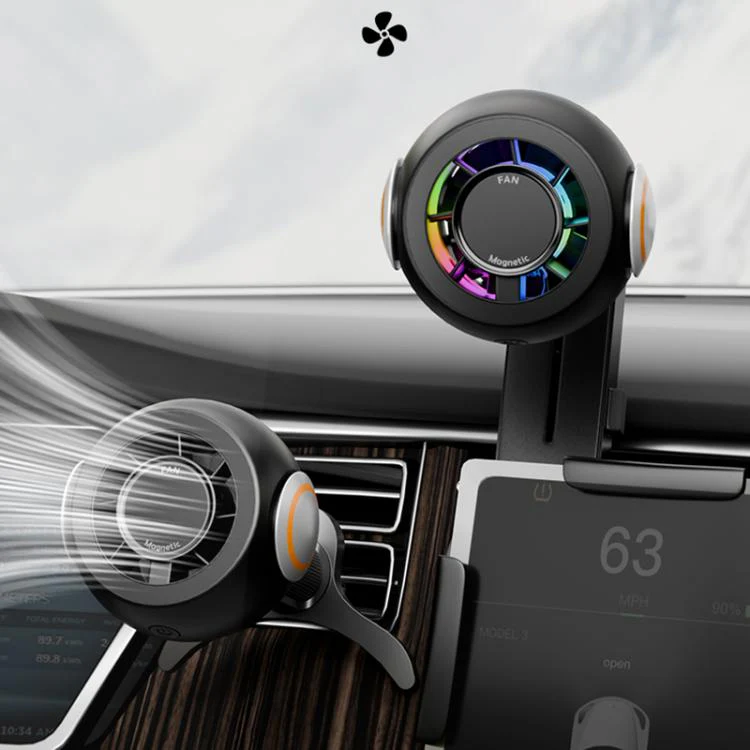 FC19 4 in 1 Multi-functional Car Air Outlet Magnetic Phone Holder Cooling Fan (Black)