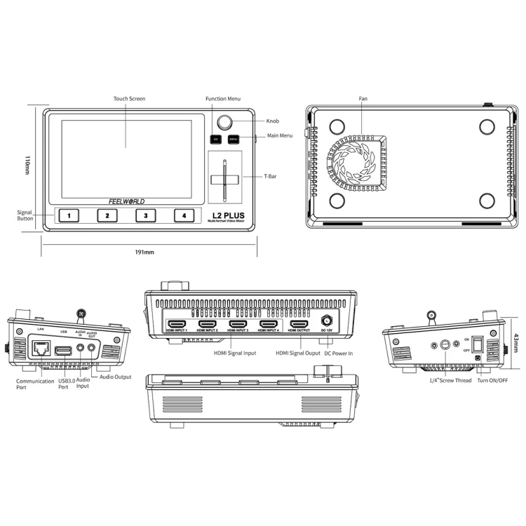 FEELWORLD L2 Plus Multi-camera Video Mixer Switcher with 5.5 inch Screen(AU Plug) - Image 4