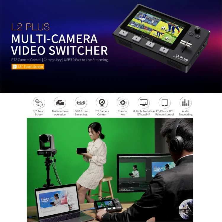 FEELWORLD L2 Plus Multi-camera Video Mixer Switcher with 5.5 inch Screen(EU Plug) - Image 6