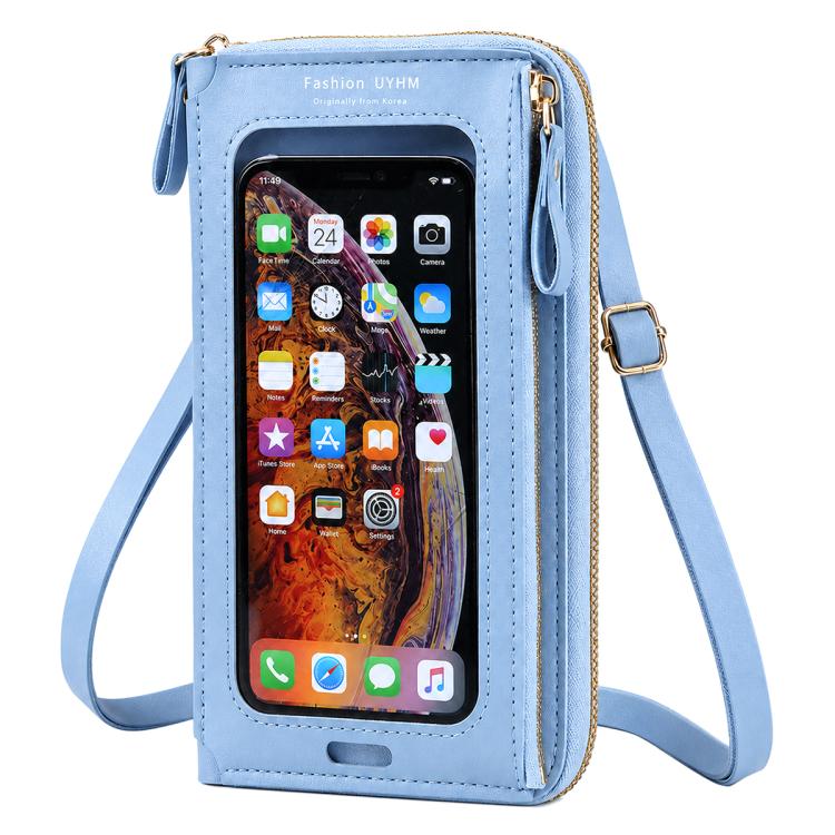 Female Touch Screen Phone Bag Multifunctional Crossbody Zipper Pouch(Blue)