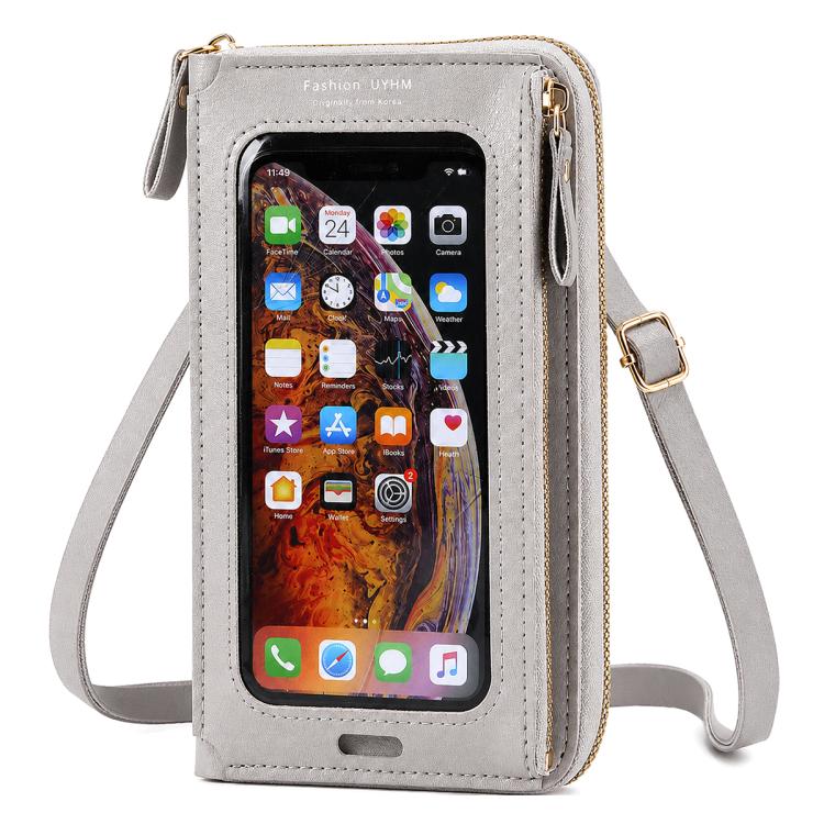 Female Touch Screen Phone Bag Multifunctional Crossbody Zipper Pouch(Grey)