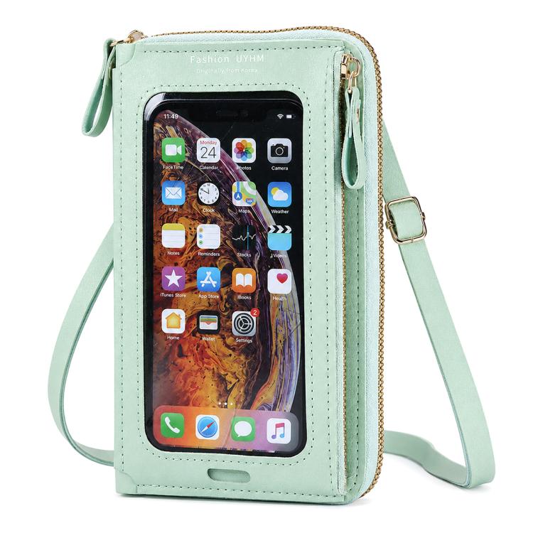 Female Touch Screen Phone Bag Multifunctional Crossbody Zipper Pouch(Light Green)