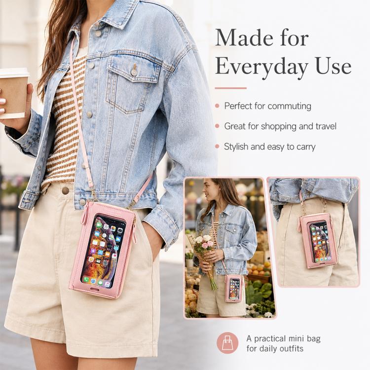 Female Touch Screen Phone Bag Multifunctional Crossbody Zipper Pouch(Light Green) - Image 11