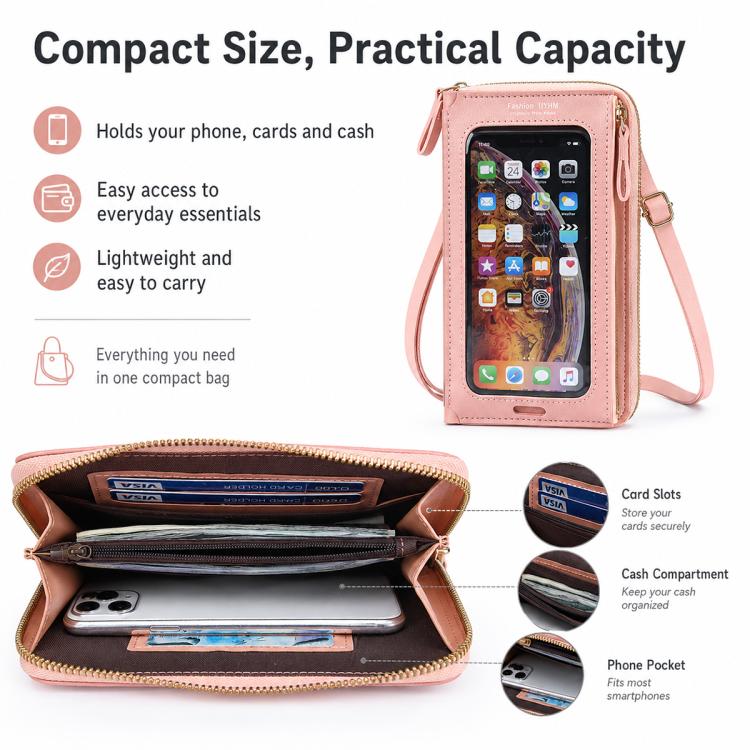 Female Touch Screen Phone Bag Multifunctional Crossbody Zipper Pouch(Yellow) - Image 8