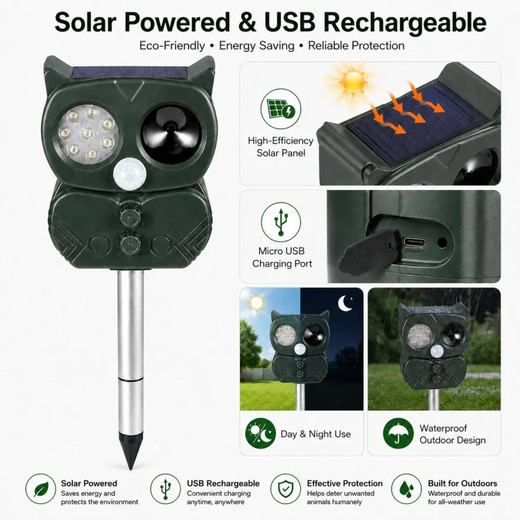 Five-Speed Tuning + Voice-Activated Ultrasonic Solar-Powered Animal Repeller(704) - Image 4