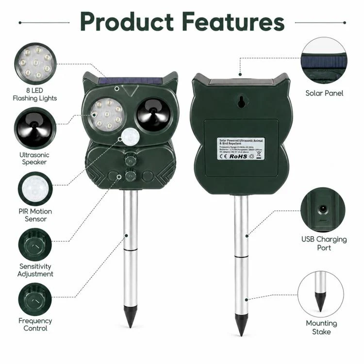 Five-Speed Tuning + Voice-Activated Ultrasonic Solar-Powered Animal Repeller(704) - Image 5