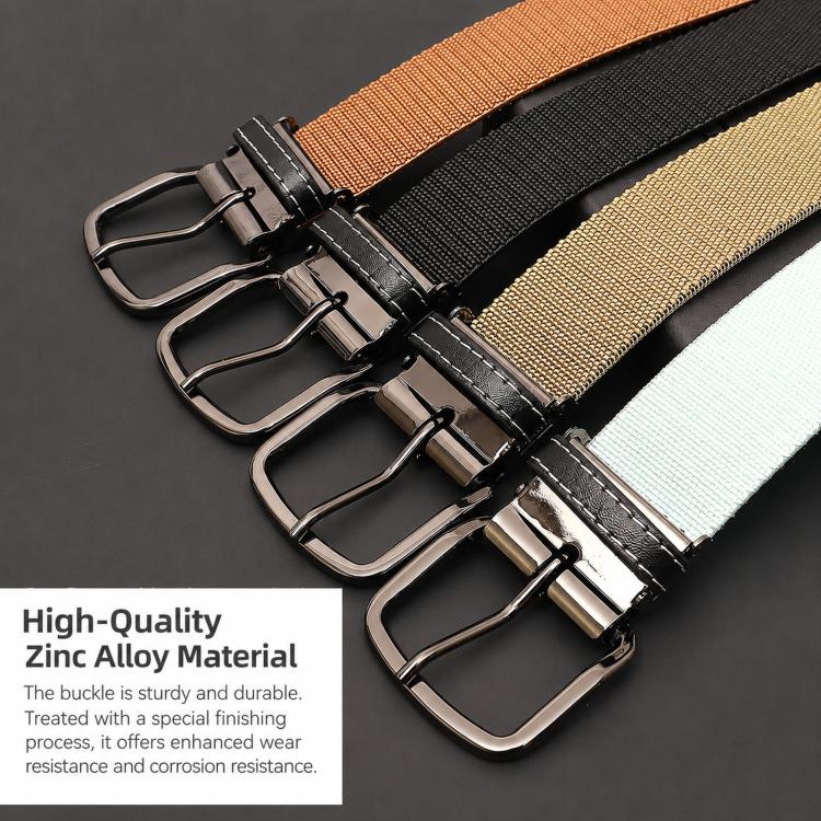 Flying Art 35mm Mens Womens Stretch Belt Leather Spliced Nylon Elastic Web Belts With Alloy Buckle, Length: 115cm(Brown) - Image 3