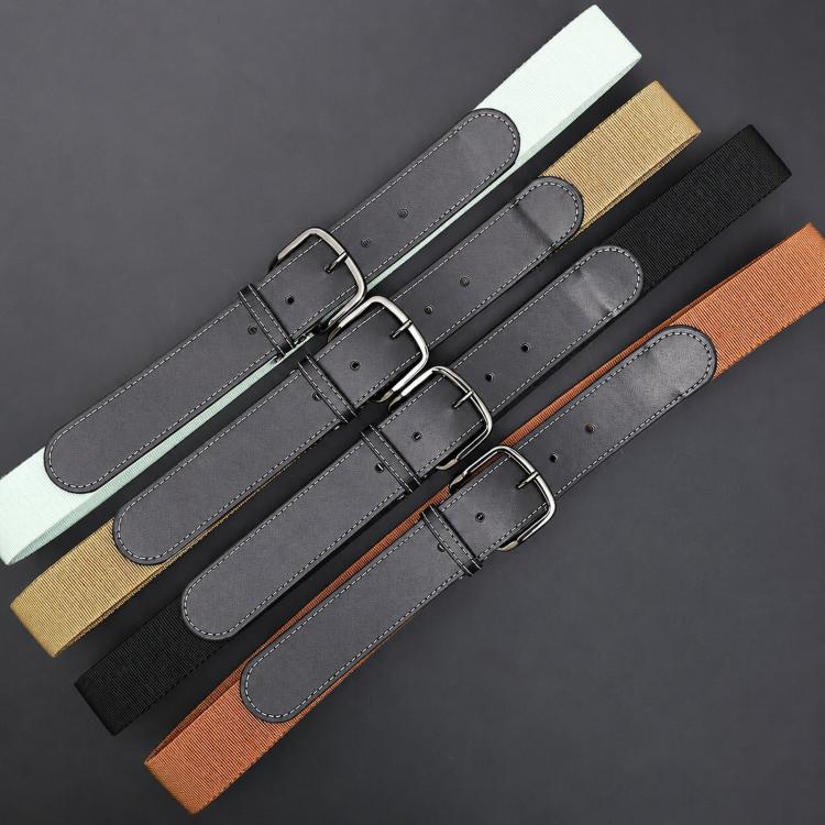 Flying Art 35mm Mens Womens Stretch Belt Leather Spliced Nylon Elastic Web Belts With Alloy Buckle, Length: 125cm(Black) - Image 2