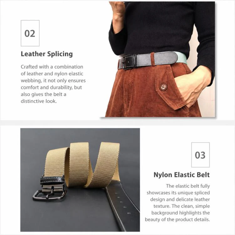 Flying Art 35mm Mens Womens Stretch Belt Leather Spliced Nylon Elastic Web Belts With Alloy Buckle, Length: 125cm(Cyan) - Image 4