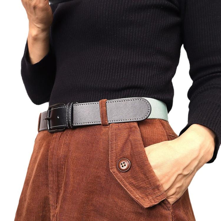 Flying Art 35mm Mens Womens Stretch Belt Leather Spliced Nylon Elastic Web Belts With Alloy Buckle, Length: 125cm(Cyan) - Image 6