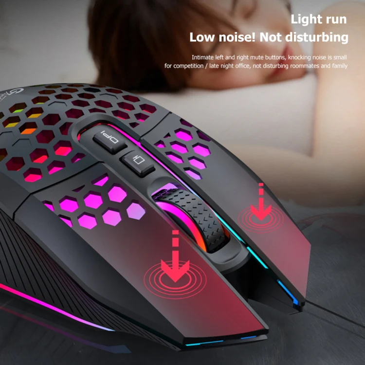 FMOUSE  X801 8 Keys 1600DPI Hollow Luminous Gaming  Office Mouse,Style: Black Wired - Image 5