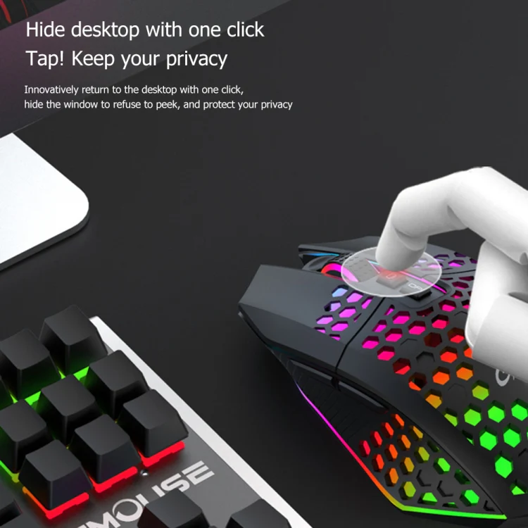 FMOUSE  X801 8 Keys 1600DPI Hollow Luminous Gaming  Office Mouse,Style: Black Wireless Rechargeable - Image 4