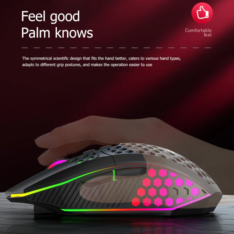 FMOUSE  X801 8 Keys 1600DPI Hollow Luminous Gaming  Office Mouse,Style: Black Wireless Rechargeable - Image 6