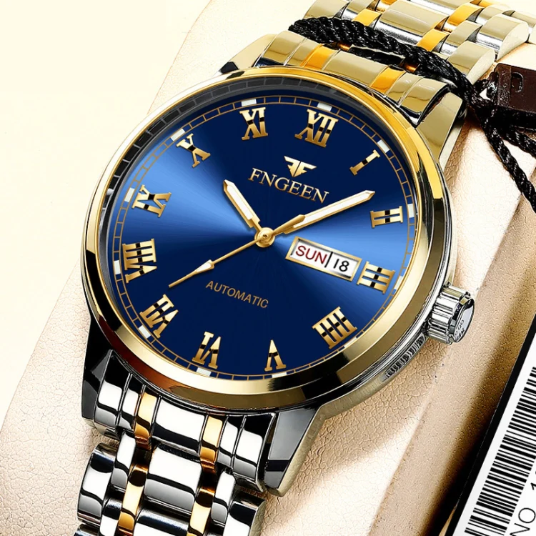 FNGEEN 4002 Men Roman Numeral Dial Sports Watch Student Luminous Quartz Watch(Between Gold Blue Surface) - Image 3