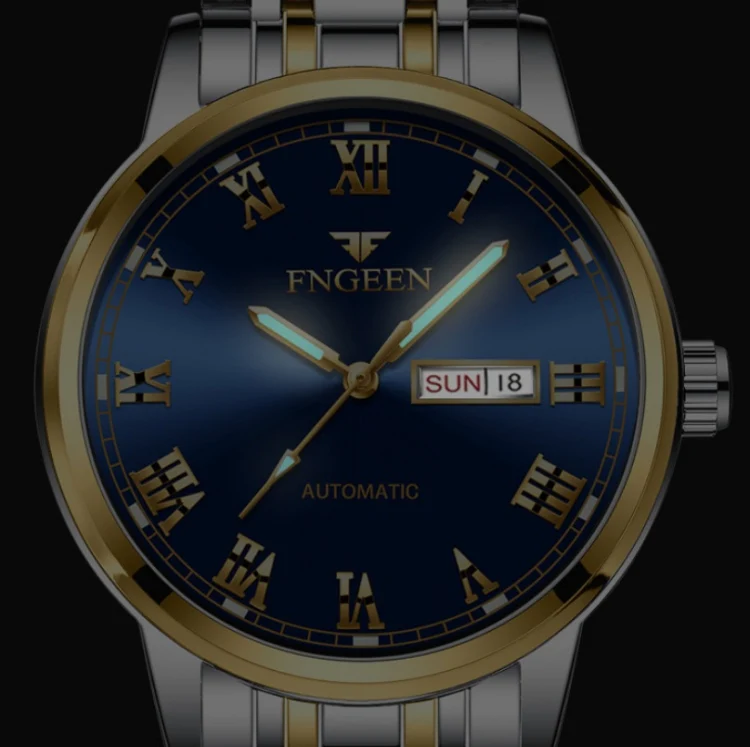 FNGEEN 4002 Men Roman Numeral Dial Sports Watch Student Luminous Quartz Watch(Between Gold Blue Surface) - Image 4