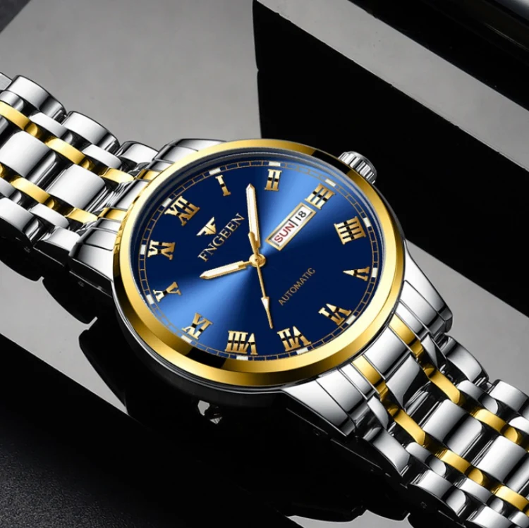 FNGEEN 4002 Men Roman Numeral Dial Sports Watch Student Luminous Quartz Watch(Between Gold Blue Surface) - Image 5