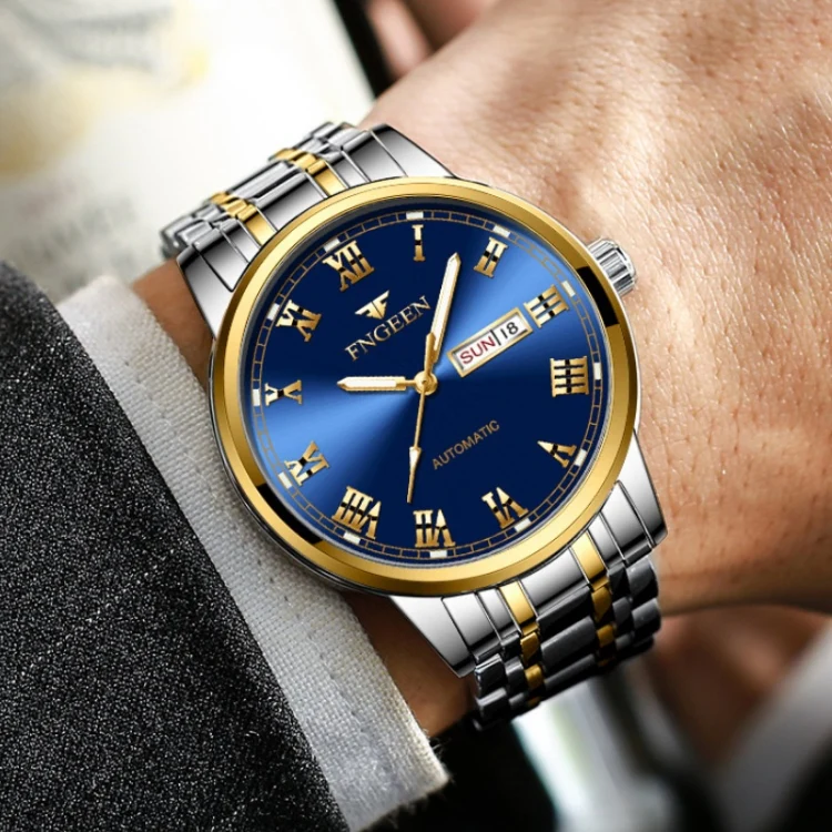 FNGEEN 4002 Men Roman Numeral Dial Sports Watch Student Luminous Quartz Watch(Between Gold Blue Surface) - Image 6