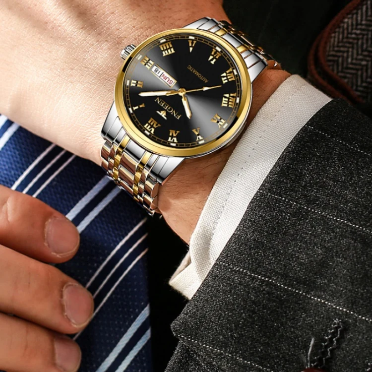 FNGEEN 4002 Men Roman Numeral Dial Sports Watch Student Luminous Quartz Watch(Between Gold Blue Surface) - Image 7