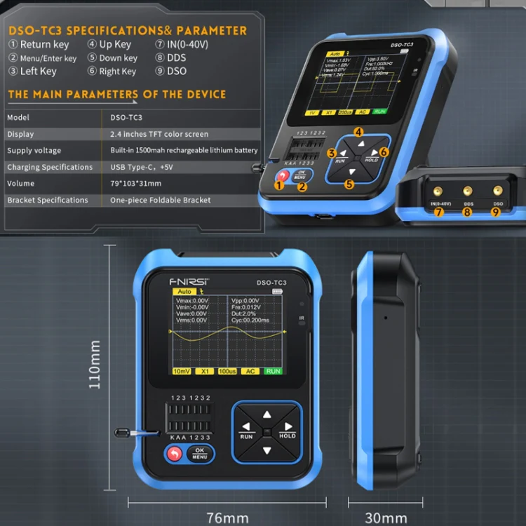 FNIRSI 3 In 1 Handheld Digital Oscilloscope LCR Transistor Tester, Specification: Standard - Image 3