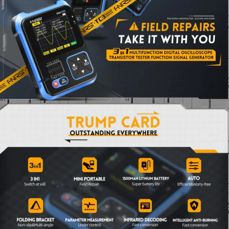 FNIRSI 3 In 1 Handheld Digital Oscilloscope LCR Transistor Tester, Specification: Standard - Image 4