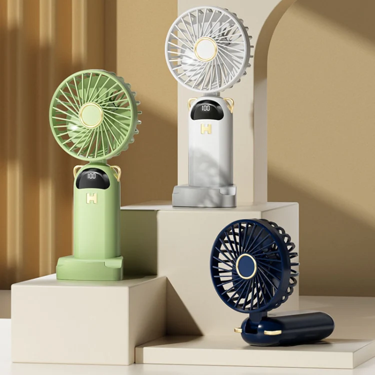 Foldable Digital Display USB Charging Fan Handheld Mute Hanging Neck Outdoor Small Fan(Green) - Image 2