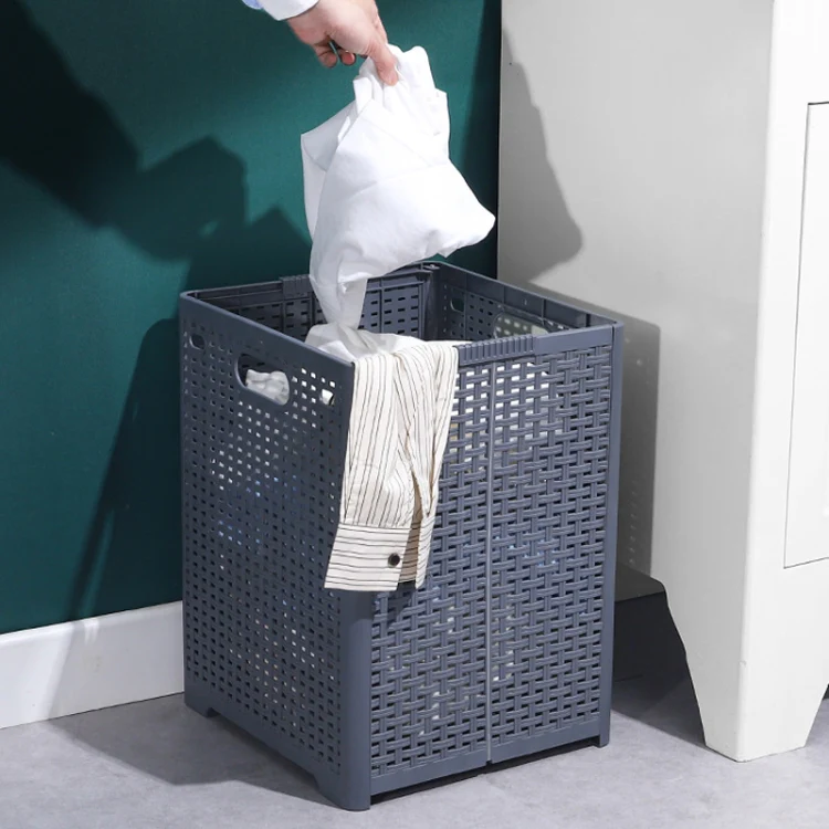 Foldable Dirty Clothes Basket Wall Mounted Bathroom Dirty Clothes Storage Frame Plastic Laundry Basket, Specification: Extra Large Gray - Image 10