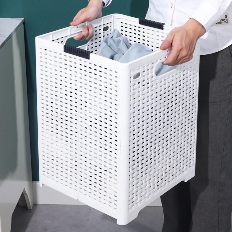 Foldable Dirty Clothes Basket Wall Mounted Bathroom Dirty Clothes Storage Frame Plastic Laundry Basket, Specification: Extra Large Gray - Image 11
