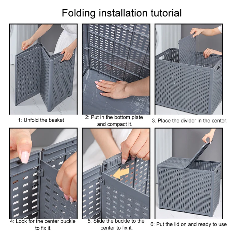 Foldable Dirty Clothes Basket Wall Mounted Bathroom Dirty Clothes Storage Frame Plastic Laundry Basket, Specification: Extra Large Gray - Image 12